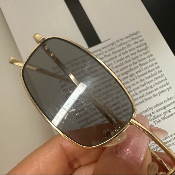 Vintage Skinny Rectangle Sunglasses in Gold - Picture 6 of 7